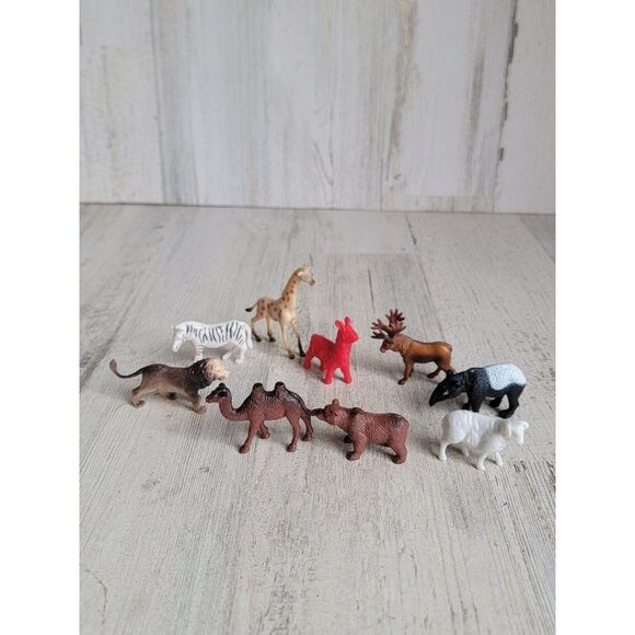 Zoo animal mini toy set giraffe lion anteater moose - Picture 1 of 7